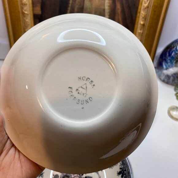 Set Of Six Vtg Egersund Norway Black Pheasant Transferware Shallow Bowls - Picture 7 of 16